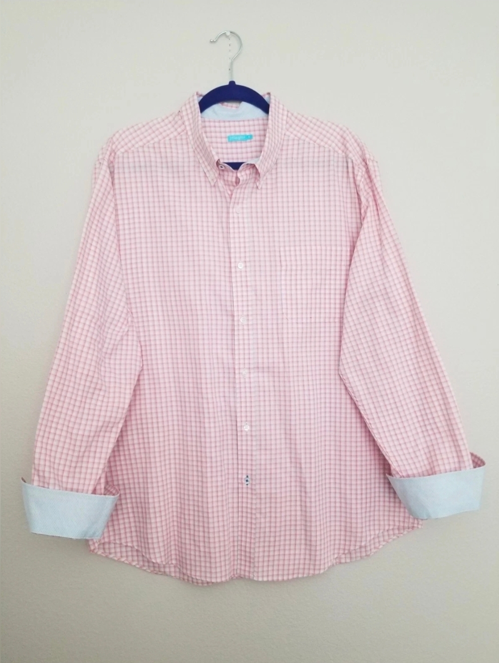 J.Mclaughlin Button Down Shirt Men's Pink/White Check Flip Cuff Casual Sz XL